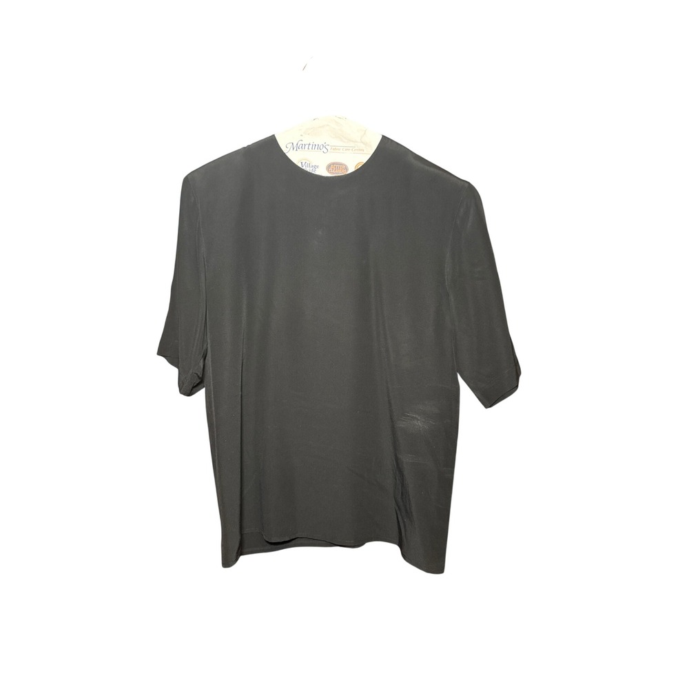 Saks Fifth Avenue Vintage Black 100% Silk Short Sleeve Blouse Top Size 4